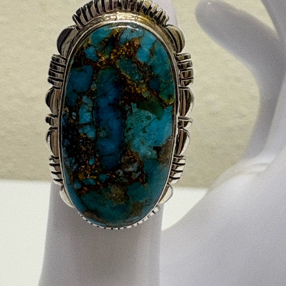Turquoise, Copper and Silver Women's Large Ring